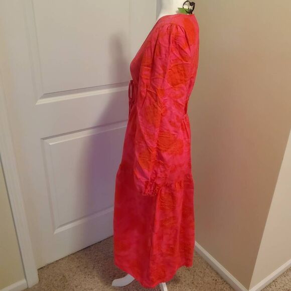 NWT Kate Spade xTarget Pink and Red Floral Midi Boho Linen Blend Dress. Size XS - Picture 4 of 11